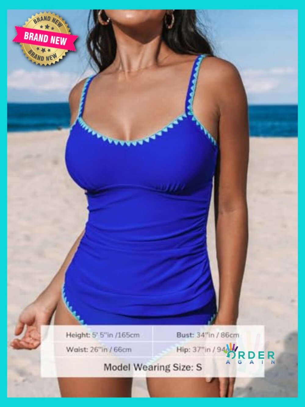 Tankini Set Two Piece Swimsuit Scoop Neck Tummy Control Adjustable Straps Shell - Picture 4 of 7